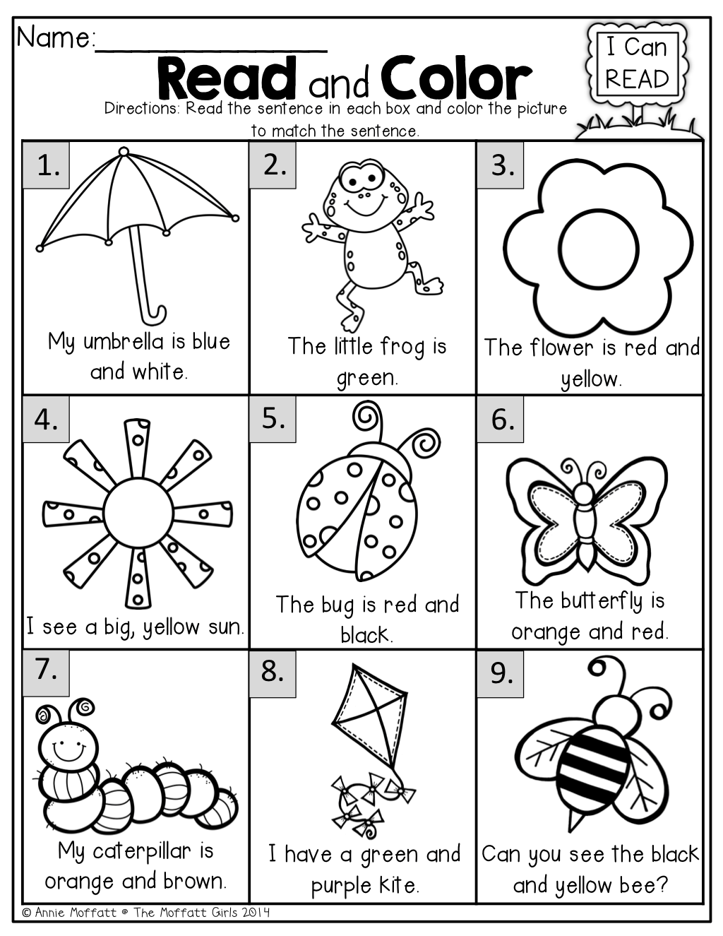 Free Read And Color Reading Comprehension Worksheets