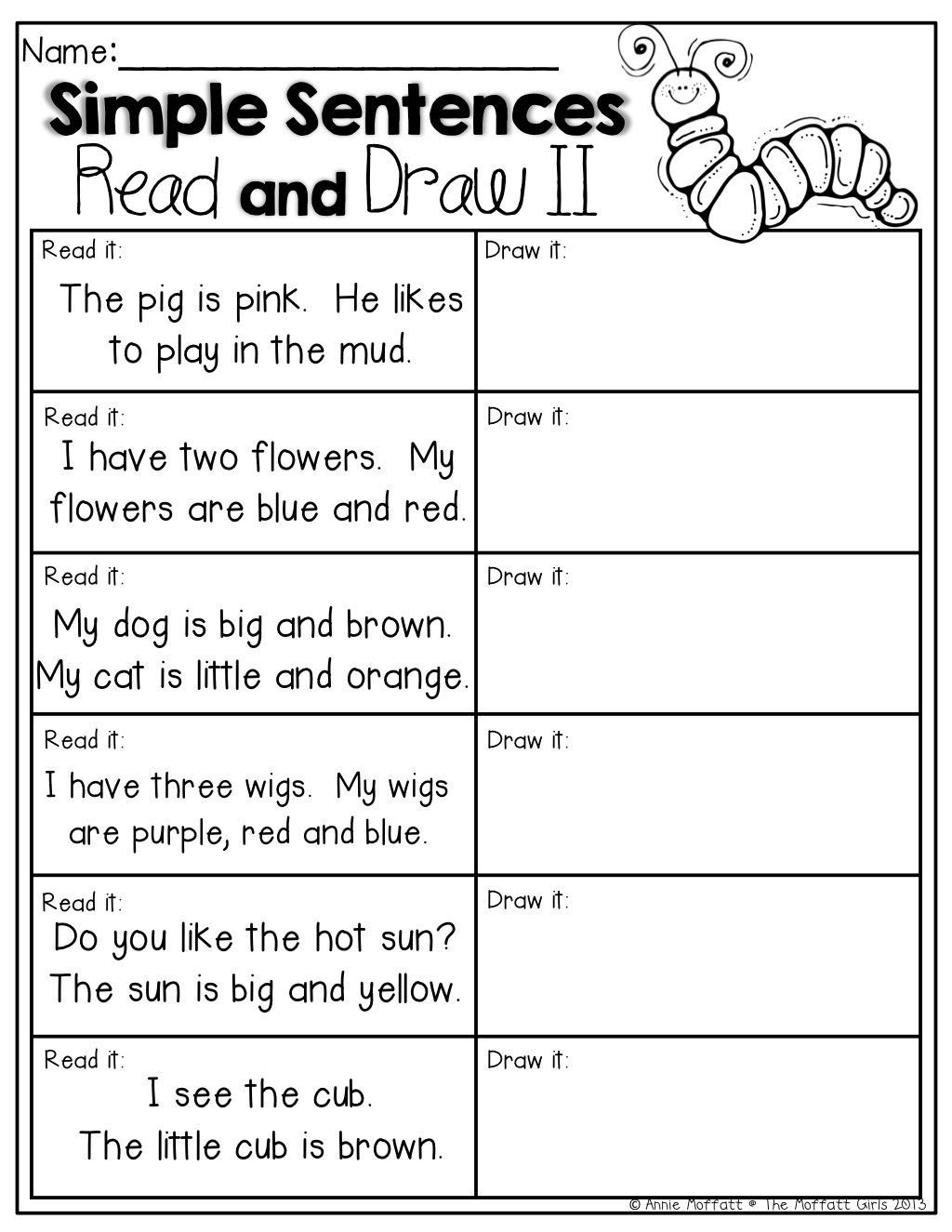 Read And DRAW Simple Sentences For Beginning Readers Kindergarten Writing Kindergarten Reading First Grade Reading