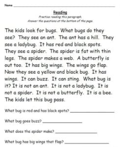 Reading Comprehension Bugs Worksheet