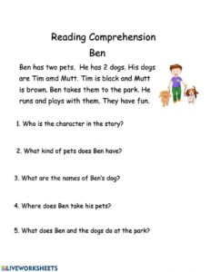 Reading Comprehension Exercise For Grade 1