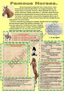 READING COMPREHENSION IDIOMS ABOUT HORSES ESL Worksheet By Nurikzhan