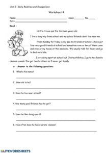 Reading Comprehension In Present Simple Worksheet