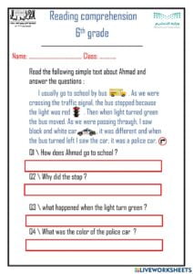 Reading Comprehension Online Exercise For 5th Grade