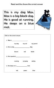 Reading Comprehension Online Exercise For First Grade