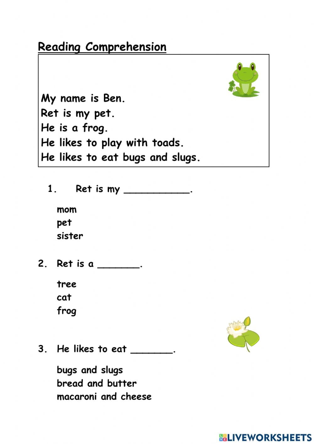 Kindergarten Reading Comprehension Worksheets