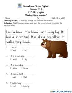 Reading Comprehension Online Exercise For Kindergarten