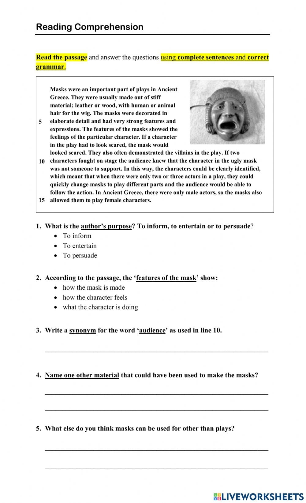 Evaluative Questions Reading Comprehension Worksheets
