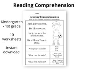 Reading Comprehension Printable Worksheet First Grade Etsy de
