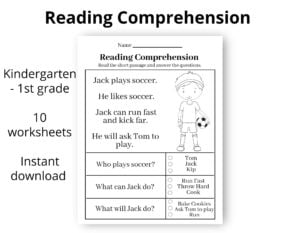 Reading Comprehension Printable Worksheet First Grade Etsy New Zealand