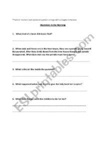 Reading Comprehension Questions For Magic Tree House Mummies In The Morning ESL Worksheet By Josh41