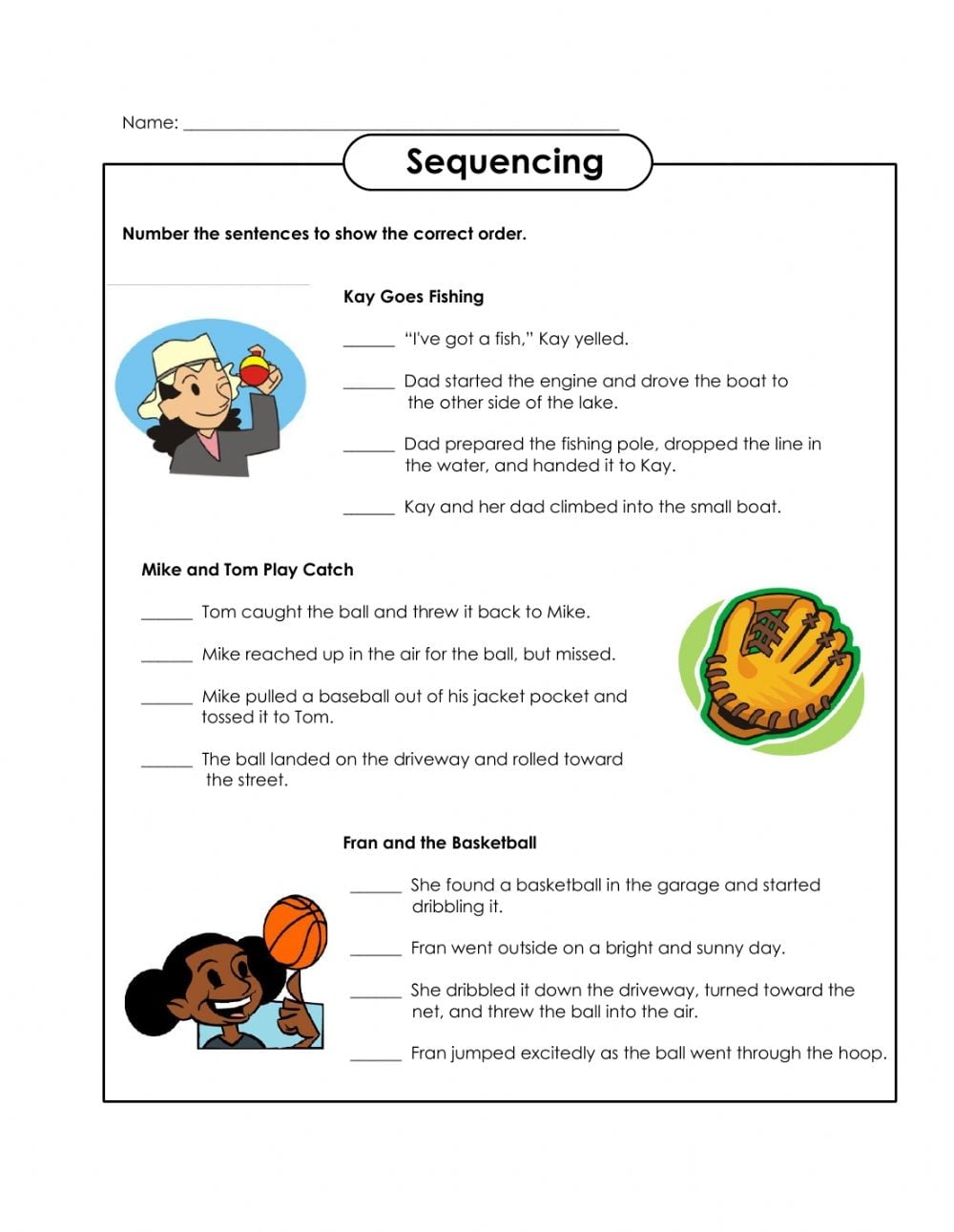 Reading Comprehension Sequencing Worksheet