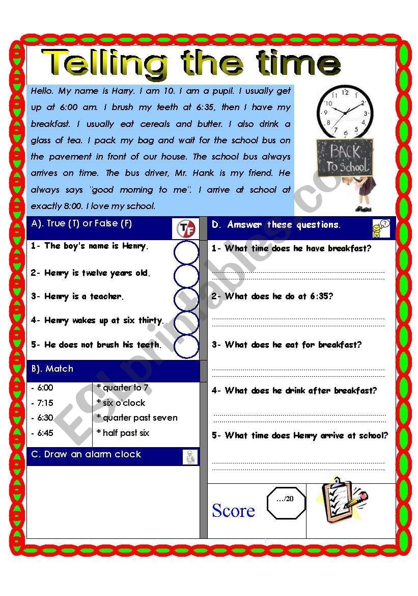Time Reading Comprehension Passages Practice