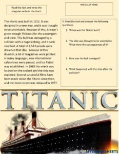 Reading Comprehension The Titanic Worksheet