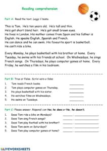 Reading Comprehension Worksheet For Elementary