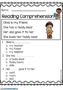 Reading Comprehension Worksheet For Grade1