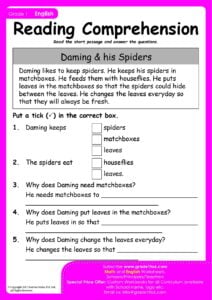 Reading Comprehension Worksheet Grade 1