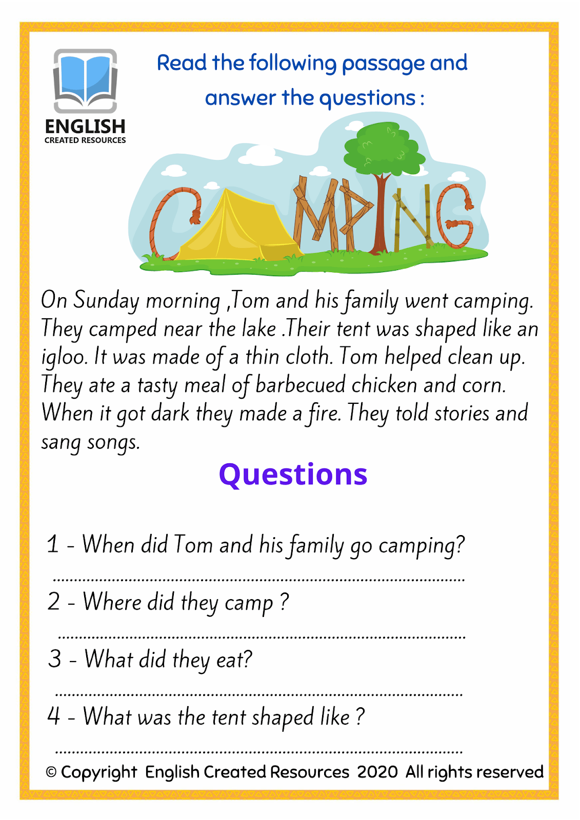 Reading Comprehension Worksheets With Answer Key