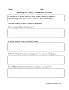 Reading Comprehension Worksheets Analyzing Text Reading Comprehension Worksheets