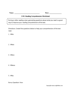 Reading Comprehension Worksheets Five W s Reading Comprehension Worksheets