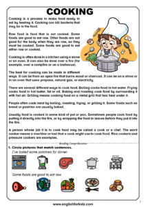 Reading Comprehension Worksheets Food And Cooking