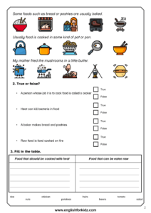 Reading Comprehension Worksheets Food And Cooking