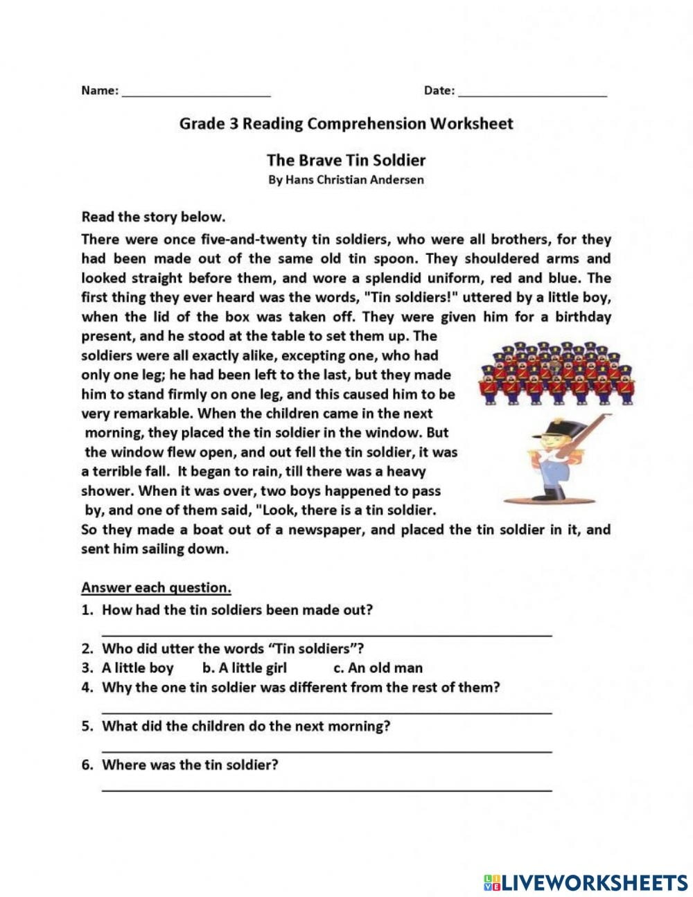 5 Ws Reading Comprehension Worksheets