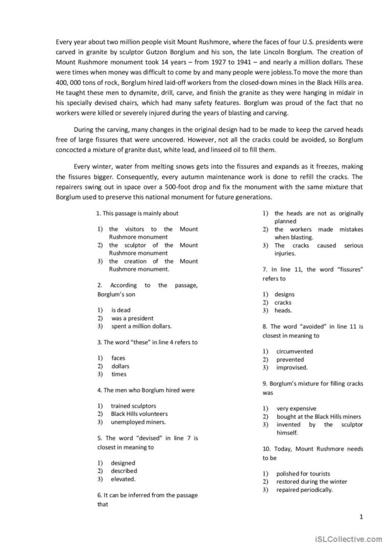 Reading Comprehension Worksheets Multiple Choice