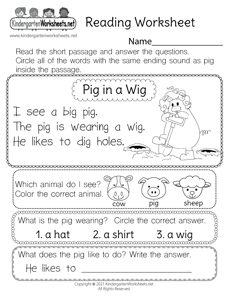 Printable Reading Worksheets With Questions