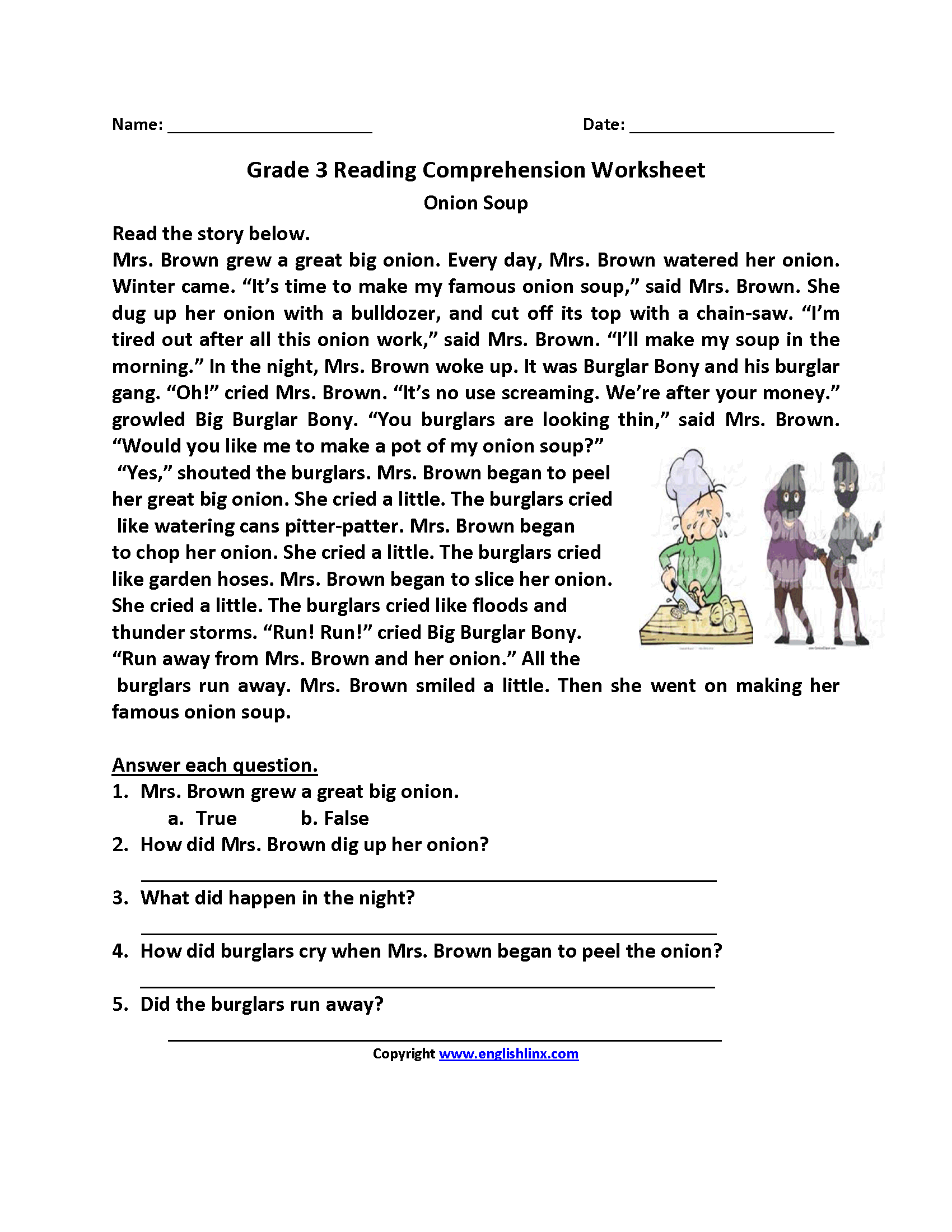 Free Third Grade Reading Comprehension Worksheets