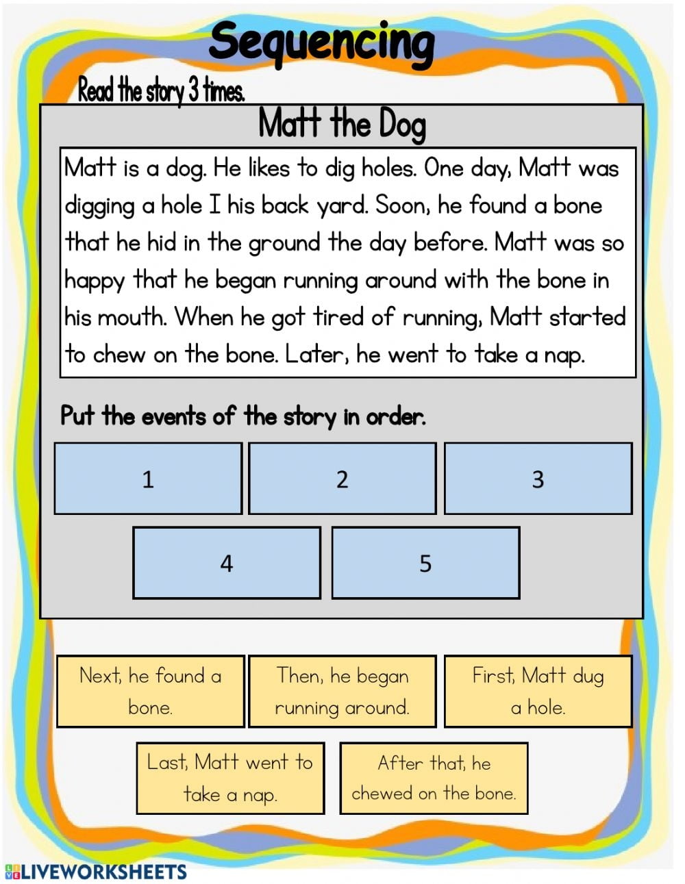 Reading Comprehension Sequencing Worksheets