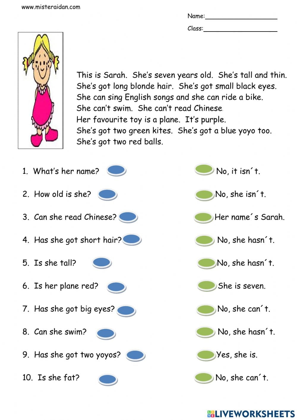 Simple Reading Comprehension Online Worksheet