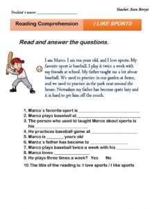 Sports Reading Interactive Worksheet