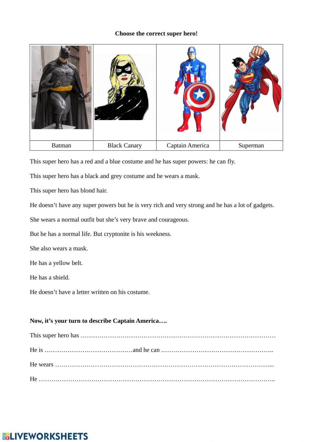 Superheroes Activity Worksheet