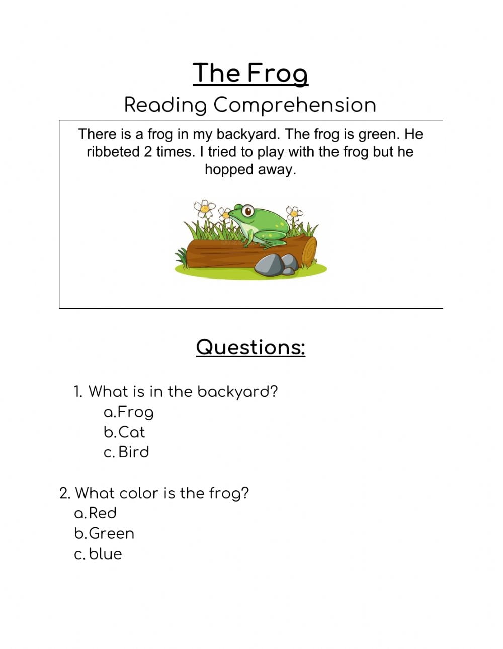The Frog Worksheet
