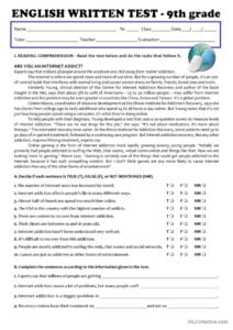 The Internet Test 9th Grade English ESL Worksheets Pdf Doc