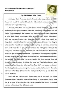The Story Of Anne Frank Reading Comprehension ESL Worksheet By Denizt