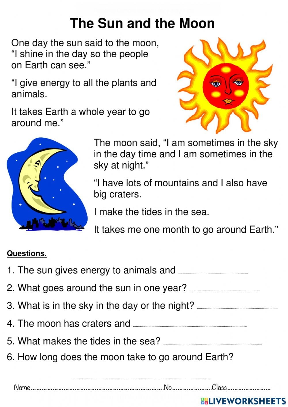 The Sun And The Moon Online Activity