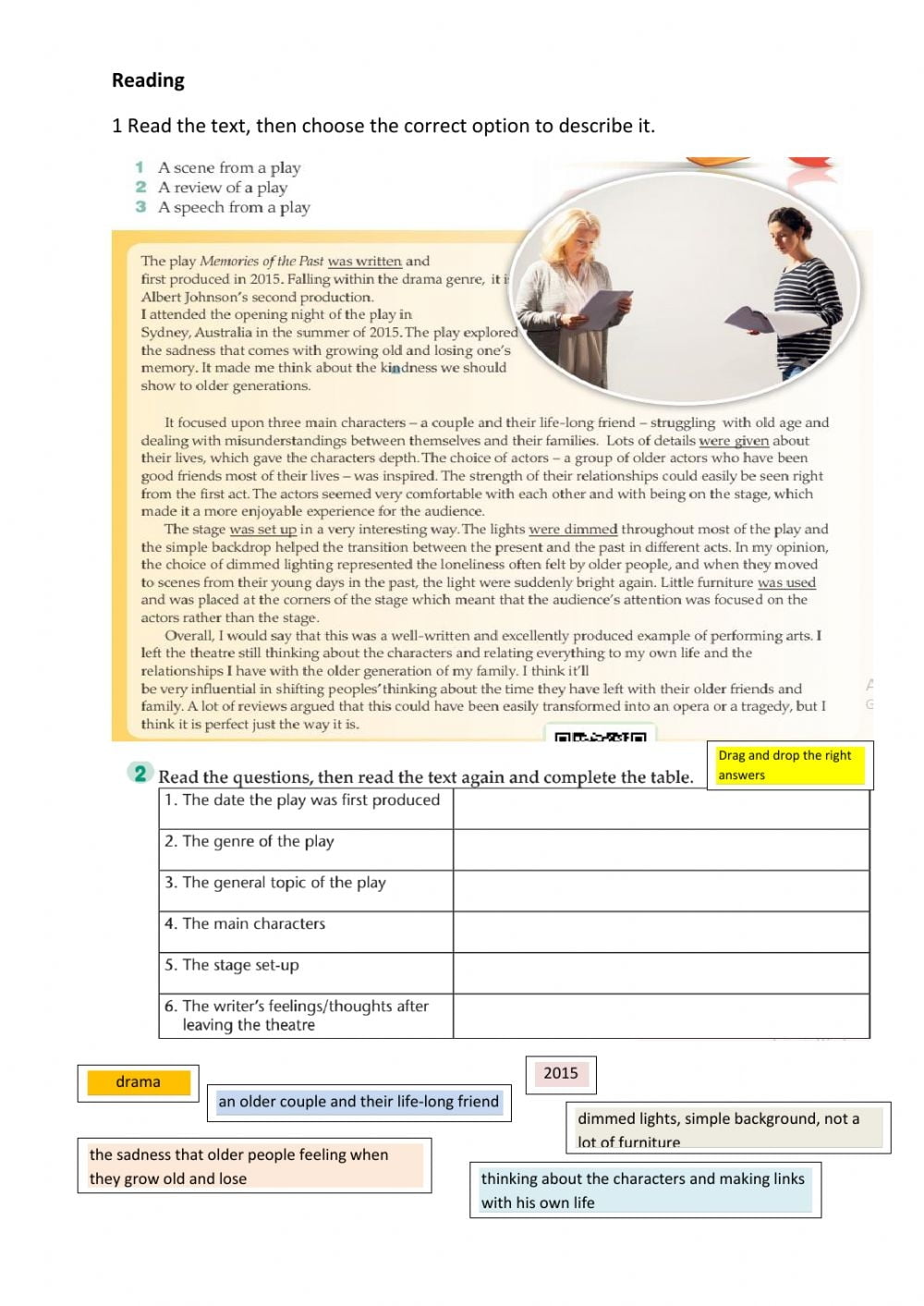 Drama Reading Comprehension Worksheets