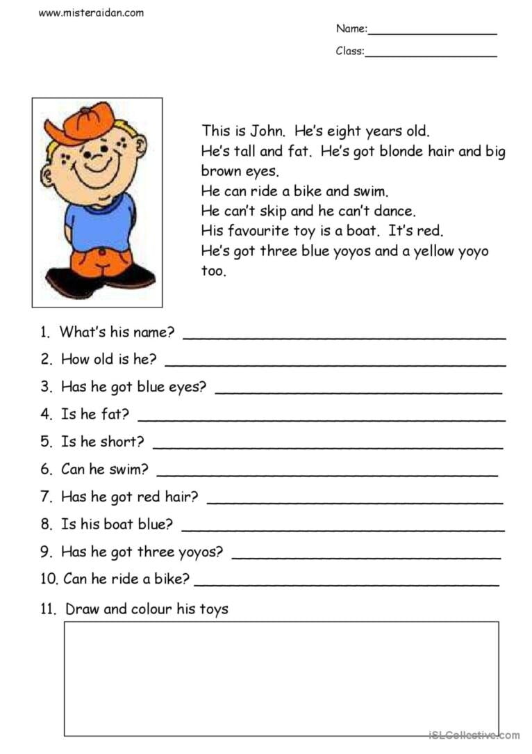 Simple Reading Comprehension Worksheets