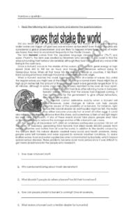 Tsunami Comprehension Test ESL Worksheet By Berny76