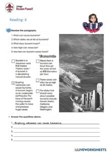 Tsunamis Worksheet