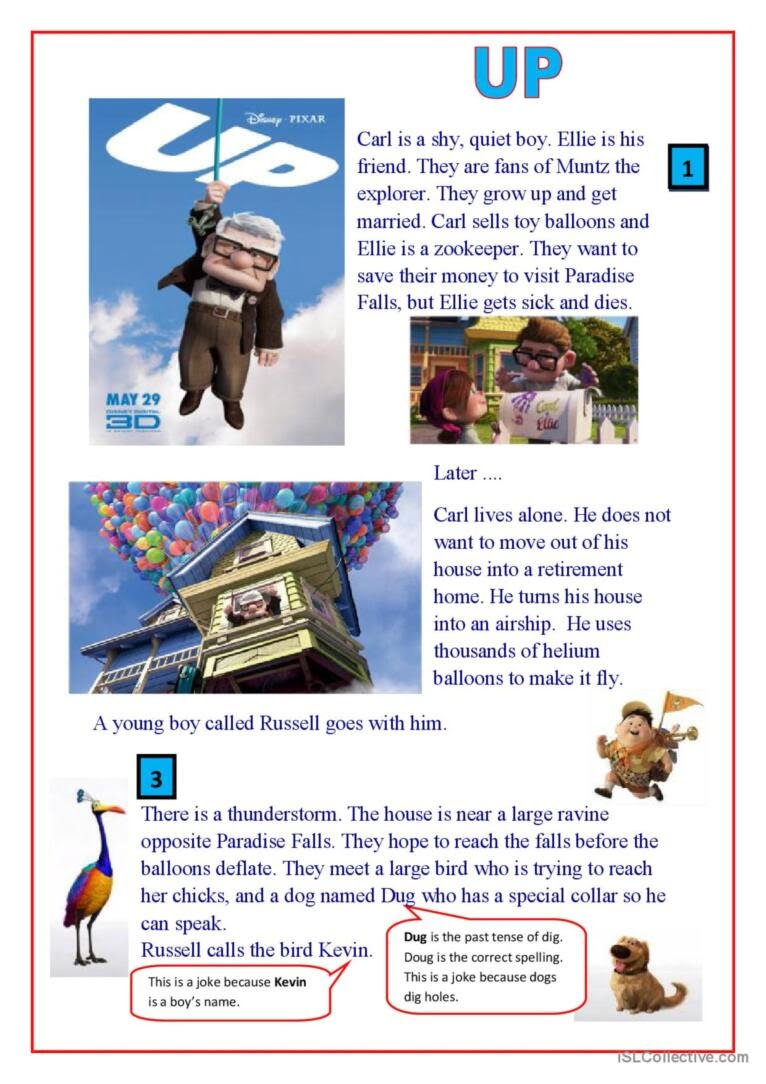 UP the Movie Reading For Detail d English ESL Worksheets Pdf Doc