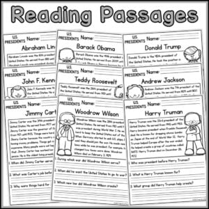 US Presidents Social Studies Reading Comprehension Passages Made By Teachers