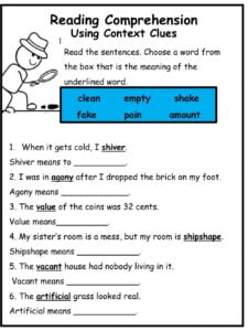 Using Context Clues Worksheet