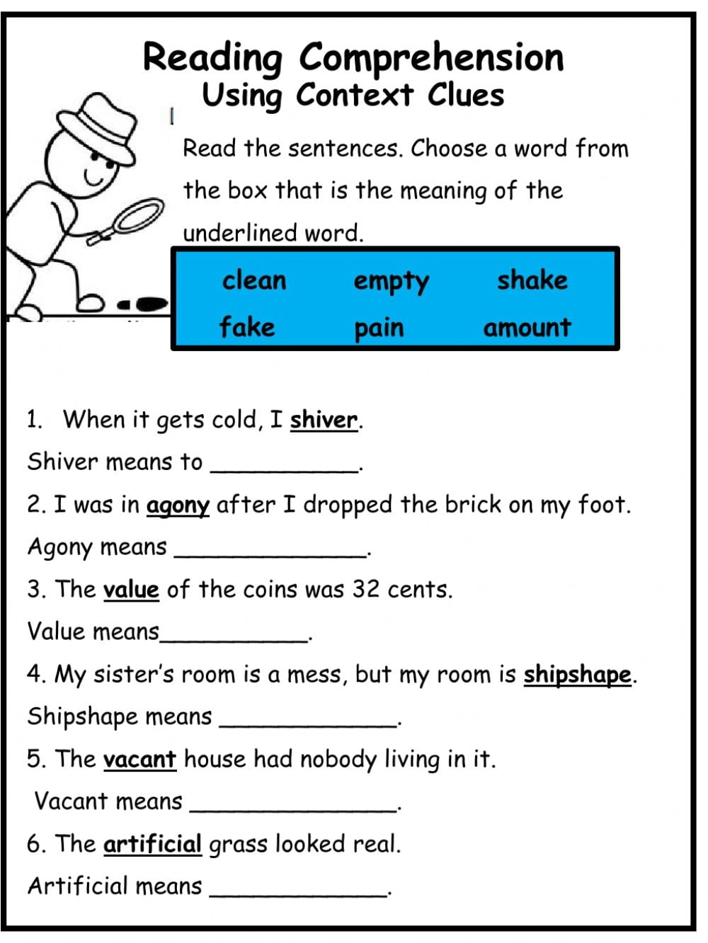 Context Clues Reading Comprehension Worksheets