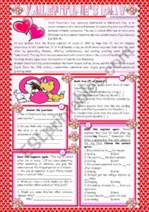 Valentine s Day Reading Comprehension Grammar ing After Prepositions 4 Tasks KEYS INCLUDED 2 Pages editable ESL Worksheet By Zailda