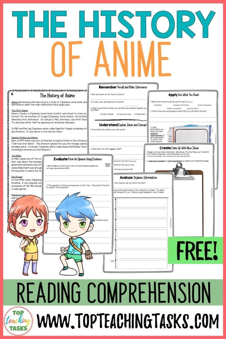 Anime Reading Comprehension Worksheets