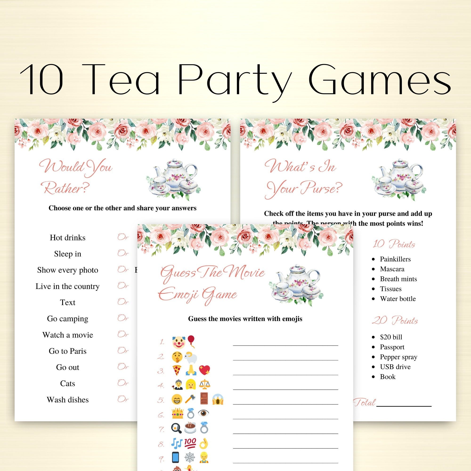 10 Printable Tea Party Games Ladies Tea Party Games Afternoon Tea 