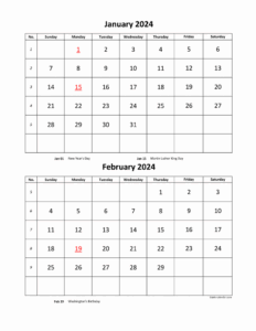 2024 Printable Calendar 2 Months Per Page Jayne Rochella