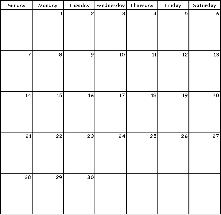 30 Day Blank Calendar Template Lyndy Nanine